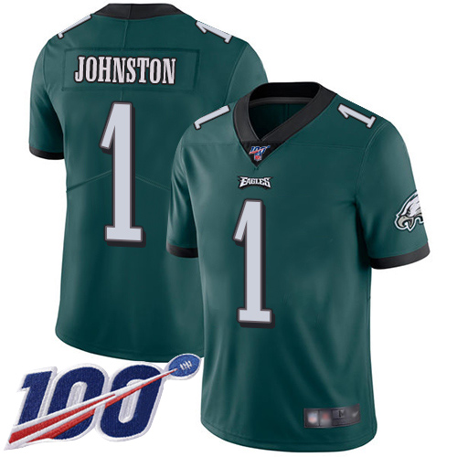 Men Philadelphia Eagles 1 Cameron Johnston Midnight Green Team Color Vapor Untouchable NFL Jersey 100th